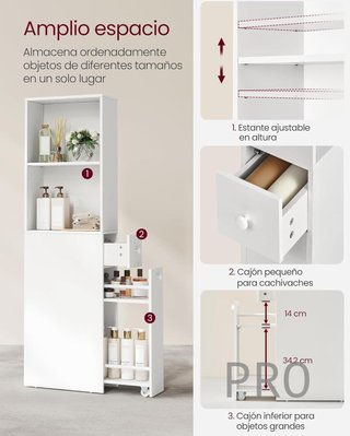 Armario de baño alto con cajones - Vasagle