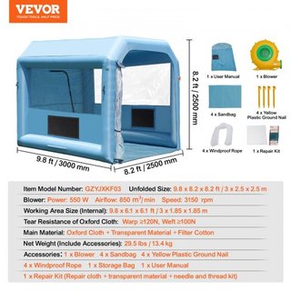 Cabina de Pintura Inflable, 9.8 x 8.2 x 8.2 pies/3 x 2.5 x 2.5 m Cabina de Spray Inflable, con Soplador Potente de 550W y Sistema de Filtro de Aire, Cabina de Pintura Portátil para Motocicleta, Bi...