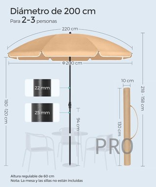 Sombrilla de 200cm bidireccional - Songmics