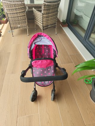 Carrito de muñecas rosa y gris estrellas