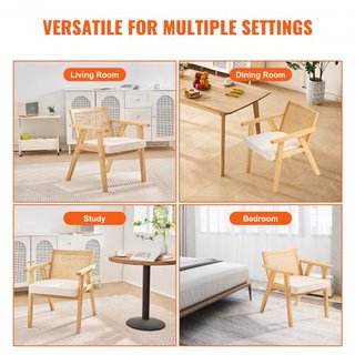 Silla de Rattan, Silla de Comedor Moderna de Medio Siglo con Reposabrazos, Silla Tapizada con Respaldo de Rattan, Silla de Comedor Retro de Rattan para Sala de Estar, Dormitorio, Sala de Lectura y...