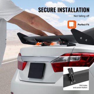 Alerón GT para coche, alerón universal de 43.3 pulgadas con un solo nivel, aluminio ligero ajustable, alerón trasero para coche, alerón de carreras BGW/JDM Drift negro