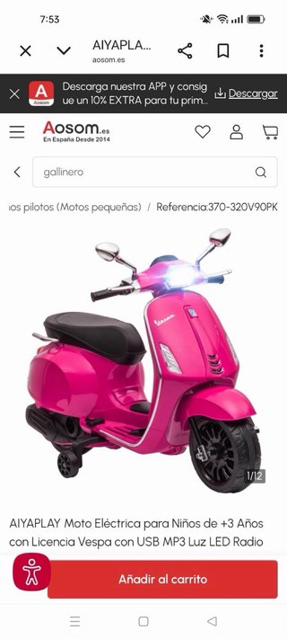 Moto Infantil Eléctrica Vespa Rosa