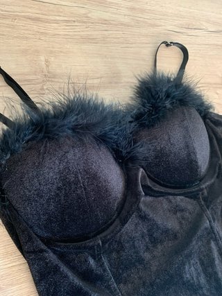 Body nero ciniglia piume taglia M/L