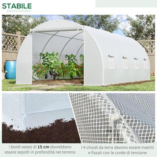 Invernadero de Jardín en Túnel para Plantas en PE con Tubos de Metal 6X3X2M Blanco