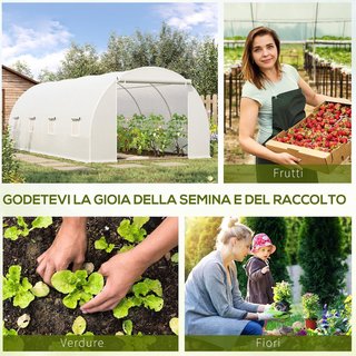 Invernadero de Jardín en Túnel para Plantas en PE con Tubos de Metal 6X3X2M Blanco
