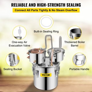 Still Distiller 3Gal 12L Destilador de Agua de Acero Inoxidable con Tubo de Cobre y Bomba de Circulación Kit de Elaboración en Casa Termómetro Integrado para Whisky Vino Brandy Espirituosos