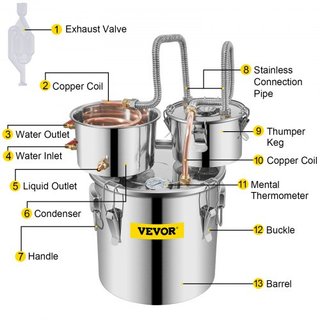 Still Distiller 3Gal 12L Destilador de Agua de Acero Inoxidable con Tubo de Cobre y Bomba de Circulación Kit de Elaboración en Casa Termómetro Integrado para Whisky Vino Brandy Espirituosos