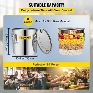 Destilador Still 8.5Gal Destilador de Agua de Acero Inoxidable 38L Kit de Elaboración de Cerveza con Tubo de Cobre Termómetro Integrado para Whisky Vino Brandy DIY