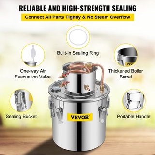 Destilador Still 8.5Gal Destilador de Agua de Acero Inoxidable 38L Kit de Elaboración de Cerveza con Tubo de Cobre Termómetro Integrado para Whisky Vino Brandy DIY