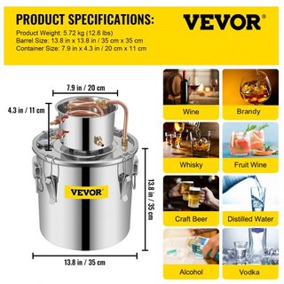 Destilador Still 8.5Gal Destilador de Agua de Acero Inoxidable 38L Kit de Elaboración de Cerveza con Tubo de Cobre Termómetro Integrado para Whisky Vino Brandy DIY