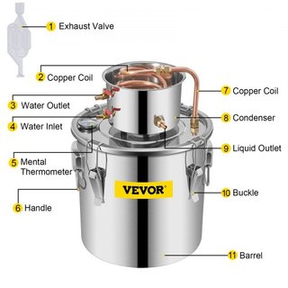 Destilador Still 8.5Gal Destilador de Agua de Acero Inoxidable 38L Kit de Elaboración de Cerveza con Tubo de Cobre Termómetro Integrado para Whisky Vino Brandy DIY
