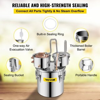 Still Distiller 5Gal 21L Destilador de Agua de Acero Inoxidable con Tubo de Cobre y Bomba de Circulación Kit de Elaboración en Casa Termómetro Integrado para Whisky Vino Brandy Licores