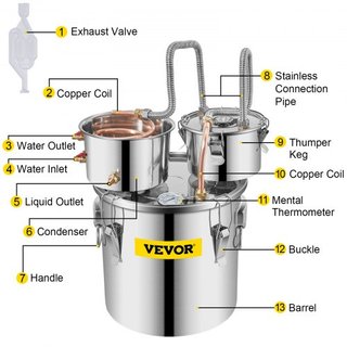 Still Distiller 5Gal 21L Destilador de Agua de Acero Inoxidable con Tubo de Cobre y Bomba de Circulación Kit de Elaboración en Casa Termómetro Integrado para Whisky Vino Brandy Licores