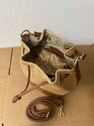Borsa secchiello vera pelle e rafia