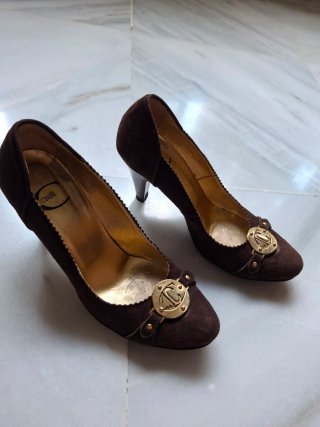 Zapatos italianos de ante marrón tacón cobre talla