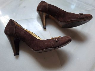 Zapatos italianos de ante marrón tacón cobre talla