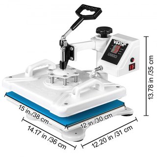Prensa de Calor 30.5 x 38.1 cm 5 En 1 Prensa de Calor 1250W Máquina de Prensa de Calor Swing Away Prensa de Calor Blanca Impresora de Sublimación para Camisetas Transferencia Rotación de 360 Grado...