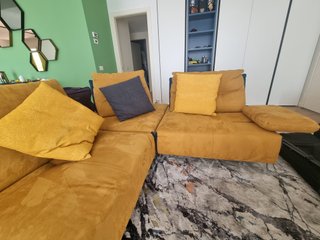 Divano angolare 5 posti componibile ocra/blu