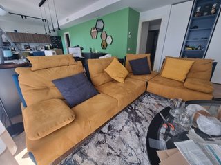 Divano angolare 5 posti componibile ocra/blu