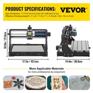 CNC 3018 Pro 500mw 300×180×45mm Máquina CNC Control GRBL Mini Grabador Láser con Controlador Offline Máquina de Grabado Láser de 3 Ejes para Tallado Fresado Plástico Acrílico PVC Madera