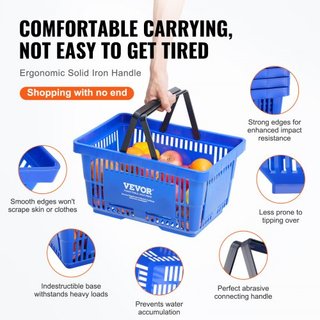 Cesta de Compras, Juego de 12, Cesta de Plástico Duradera de 24L con Asa y Soporte, Cesta Portátil para Tienda de 16.73 x 11.61 x 8.86 pulgadas Usada en Tiendas Minoristas Supermercados Compras de...