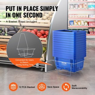 Cesta de Compras, Juego de 12, Cesta de Plástico Duradera de 24L con Asa y Soporte, Cesta Portátil para Tienda de 16.73 x 11.61 x 8.86 pulgadas Usada en Tiendas Minoristas Supermercados Compras de...