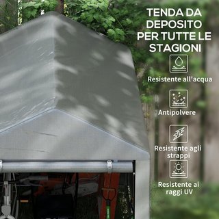 Garaje Moto para Exterior Almacenamiento anti UV Con Entrada con Cremallera, Tenda Garaje para Bicicletas y Herramientas en Metal Galvanizado y Tela PE, 120X179X165 Cm, Gris Claro