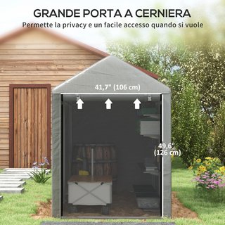 Garaje Moto para Exterior Almacenamiento anti UV Con Entrada con Cremallera, Tenda Garaje para Bicicletas y Herramientas en Metal Galvanizado y Tela PE, 120X179X165 Cm, Gris Claro
