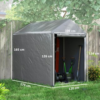 Garaje Moto para Exterior Almacenamiento anti UV Con Entrada con Cremallera, Tenda Garaje para Bicicletas y Herramientas en Metal Galvanizado y Tela PE, 120X179X165 Cm, Gris Claro