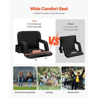 Asiento de Estadio con Soporte para la Espalda, Respaldo Ancho para Gradas, Silla de Estadio Plegable con Cojín Acolchado, Silla Reclinable Portátil con Portavasos de Bolsillo, Ideal para Eventos ...