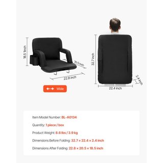 Asiento de Estadio con Soporte para la Espalda, Respaldo Ancho para Gradas, Silla de Estadio Plegable con Cojín Acolchado, Silla Reclinable Portátil con Portavasos de Bolsillo, Ideal para Eventos ...