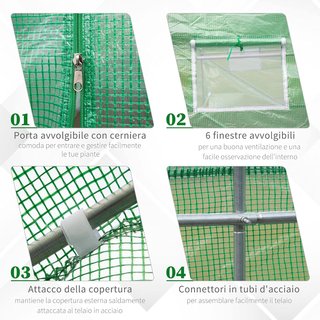 Invernadero de Jardín en Forma de Túnel con Puerta Enrollable, 6 Ventanas y Techo a Dos Aguas, Invernadero para Huerto en PE para Plantas, 3.5X3X2 M, Verde