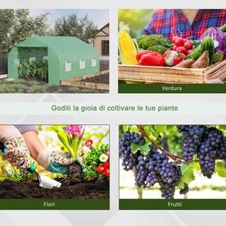 Invernadero de Jardín en Forma de Túnel con Puerta Enrollable, 6 Ventanas y Techo a Dos Aguas, Invernadero para Huerto en PE para Plantas, 3.5X3X2 M, Verde
