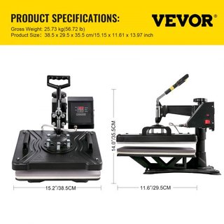 Máquina de Prensa Térmica 5 en 1 38x30cm Prensa para Camisetas Máquina de Impresión de Tazas Máquina Multifuncional de Transferencia Térmica para Camisetas Tazas Gorras Placas