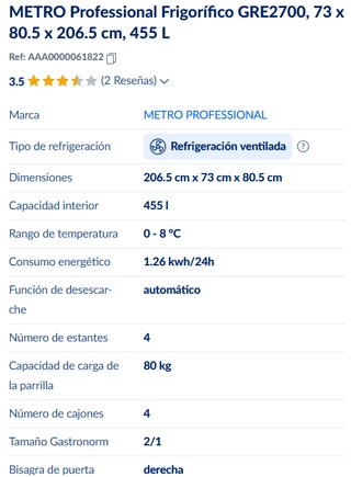 Frigorífico nuevo por cese de negocio