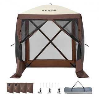 Tenda Gazebo Pieghevole, Tenda Schermo Pieghevole a 4 Lati, Rifugio Solare con 4 Tende Privacy Rimovibili e Finestre a Maglia, Tenda Schermo 6x6FT con Rete Antizanzare, Marrone