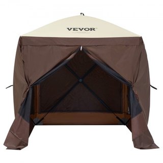 Tenda Gazebo Pieghevole, Tenda Schermo Pieghevole a 4 Lati, Rifugio Solare con 4 Tende Privacy Rimovibili e Finestre a Maglia, Tenda Schermo 6x6FT con Rete Antizanzare, Marrone