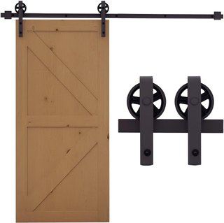 Kit de Puerta Corredera de 183CM/6FT 100Kg Máx en Acero al Carbono, Kit para Puertas Correderas con Riel, 2 Ganchos, 2 Topes de Puerta, 2 Topes de Suelo, 2 Juegos de Tornillos y Pernos