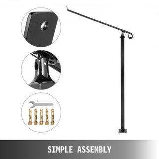 Pasamanos para Escaleras Exteriores Barandillas de 1-2 Pasos Barandilla de Hierro Forjado Barandillas para Pasos Barandillas de Hierro Negro para Pasos Montadas en Pared y Suelo con Kit de Instalación