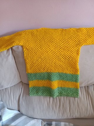 Jersey crochet manga larga amarillo y verde
