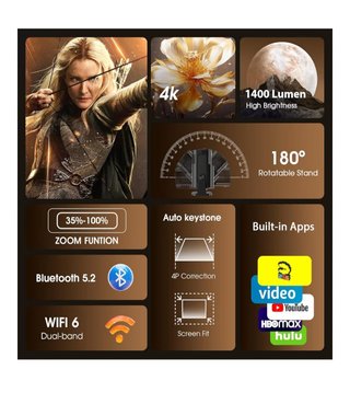 Proyector 4K Negro Nuevo con Trípode y Pantalla