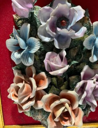 CUADRO FLORES PORCELANA A RELIEVE VINTAGE