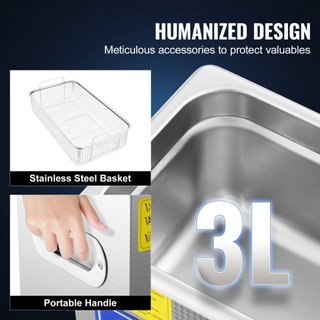Limpiador Ultrasónico Profesional, Limpiador de Joyería Ultrasónico de 2.85 L con Temporizador Digital y Calentador, Limpiador Industrial de Acero Inoxidable de 40kHz para Gafas, Relojes, Anillos,...