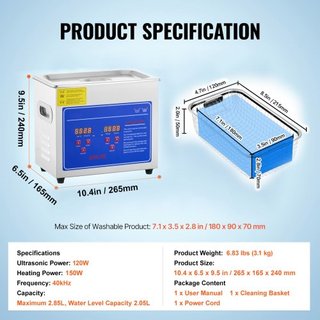Limpiador Ultrasónico Profesional, Limpiador de Joyería Ultrasónico de 2.85 L con Temporizador Digital y Calentador, Limpiador Industrial de Acero Inoxidable de 40kHz para Gafas, Relojes, Anillos,...