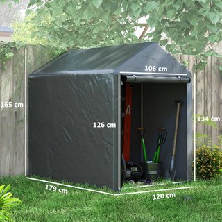 Garaje Moto para Exterior Almacenamiento anti UV con Entrada de Cremallera, Tenda Garaje para Bicicletas y Herramientas en Metal Galvanizado y Tela PE, 120X179X165 Cm, Gris Oscuro