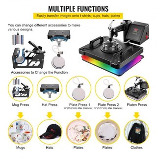 Máquina de Prensa Térmica 6 en 1 38x30cm Prensa para Camisetas Máquina de Impresión de Tazas Máquina Multifuncional de Transferencia Térmica para Camisetas Tazas Gorras Placas Impresión por Sublim...