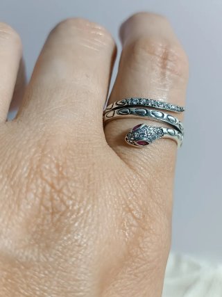 Anillo Plata 925 Serpiente Rubí Ajustable