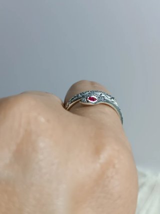 Anillo Plata 925 Serpiente Rubí Ajustable