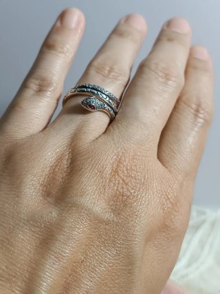 Anillo Plata 925 Serpiente Rubí Ajustable